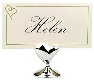 Wedding or Engagement Name Place Card Holder Silver Heart - bomboniere